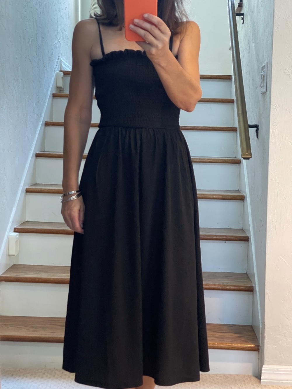 H&M strapped smock black summer midi dress women M
